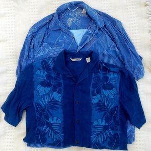 TOMMY BAHAMA 2 Mens Silk Hibiscus 🌺 Hawaiian Short Sleeve Button Down Shirt